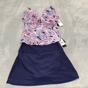 Island Escape Tankini With Skirt Bottom  Navy Blue Size 8 New